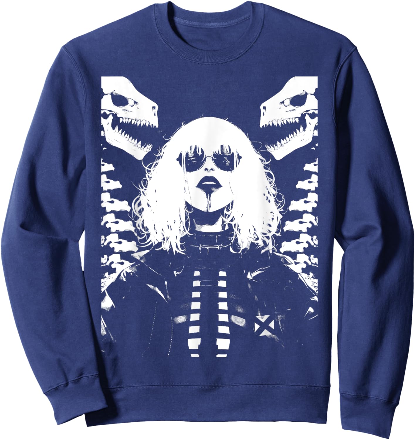 Horror Techwear Ghoul Girl Cybergoth Gothic Anime Manga Sweatshirt - Sweatshirt | Navy