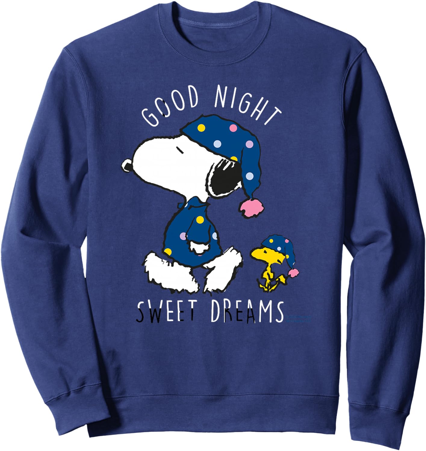 Peanuts Snoopy Woodstock Bonne Nuit, Doux rêves Classiques Haut de Gamme Sweatshirt - Sweatshirt | Navy