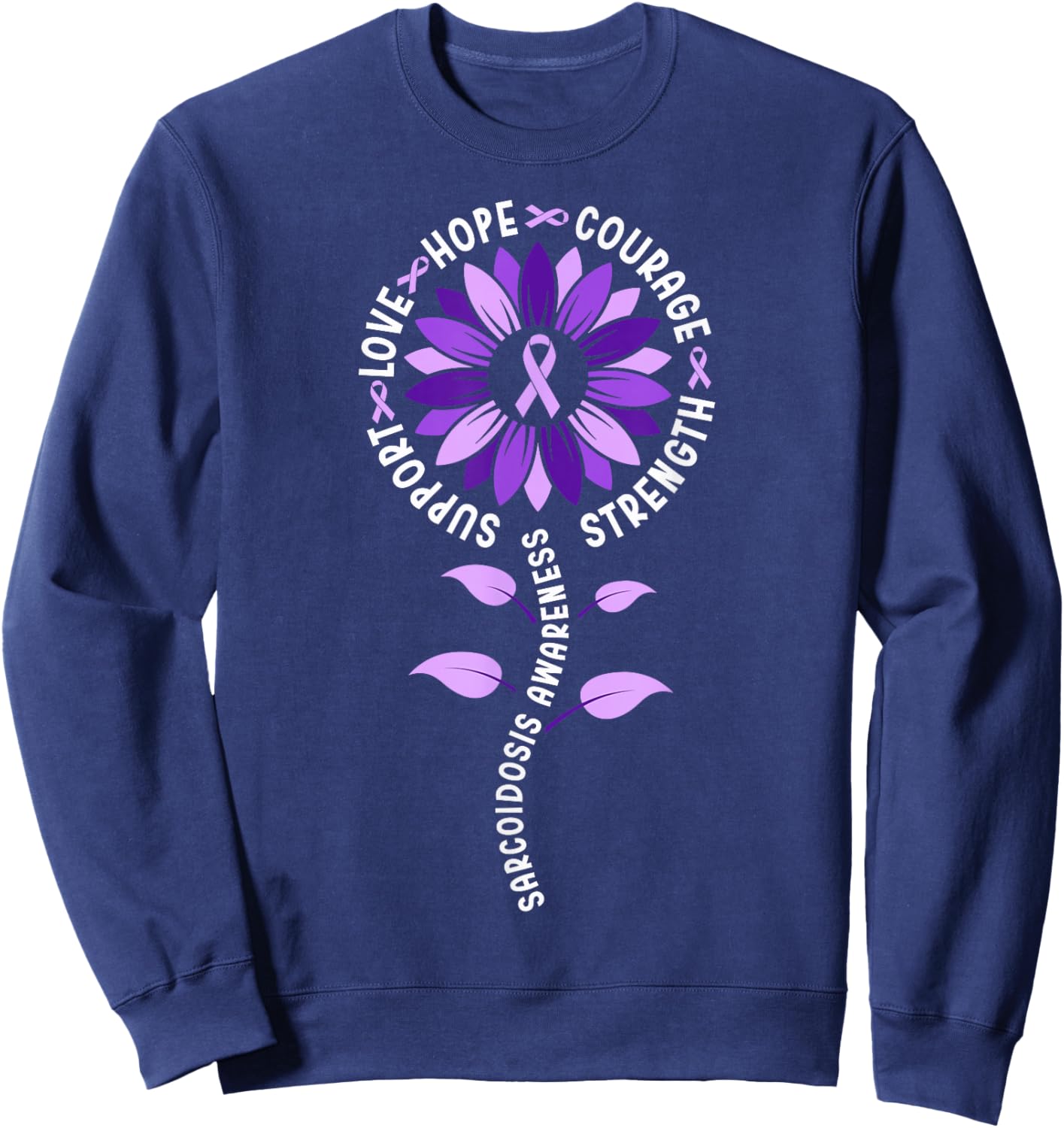 Sunflower Purple Ribbon Sarcoidosis Awareness Month Sweatshirt - Sweatshirt | Navy
