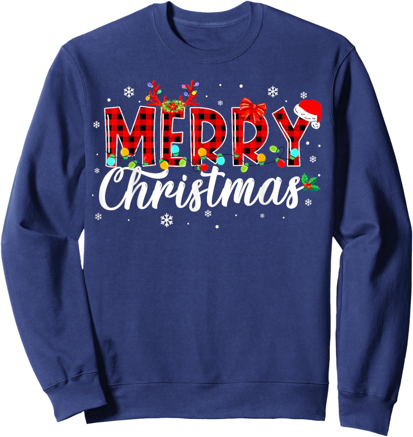 Merry Christmas Buffalo Plaid Red Santa Family Matching Xmas Sweatshirt - Sweatshirt | Navy