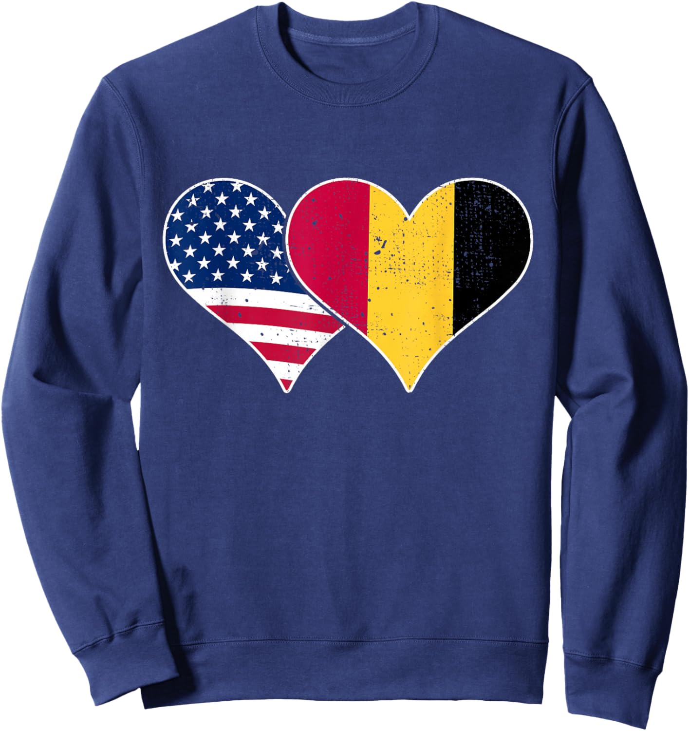 USA and Belgium Flags - American & Belgian Vintage Hearts Sweatshirt - Sweatshirt | Navy