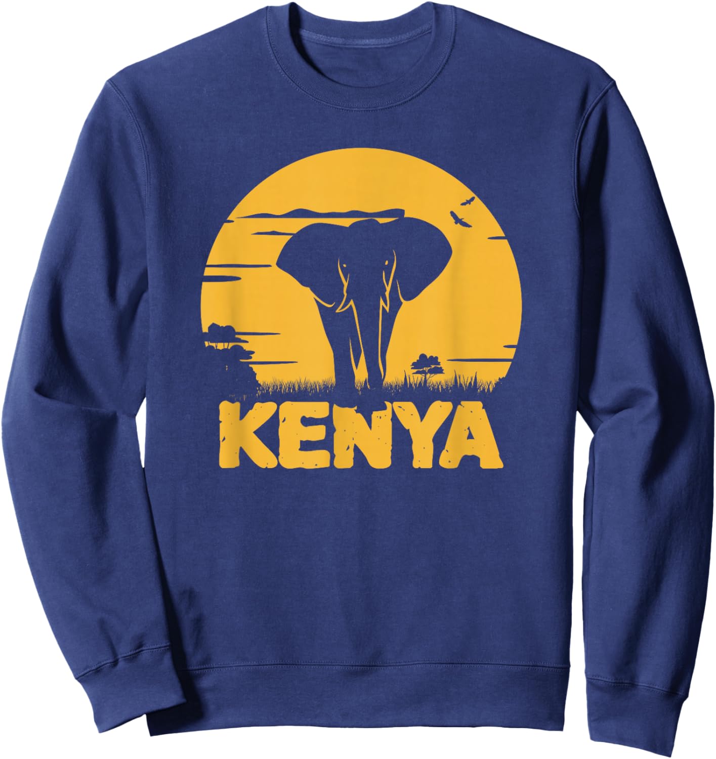 Kenyan Shirt with Retro Vintage Sunset, Elephant Kenya Sweatshirt - Sweatshirt | Navy