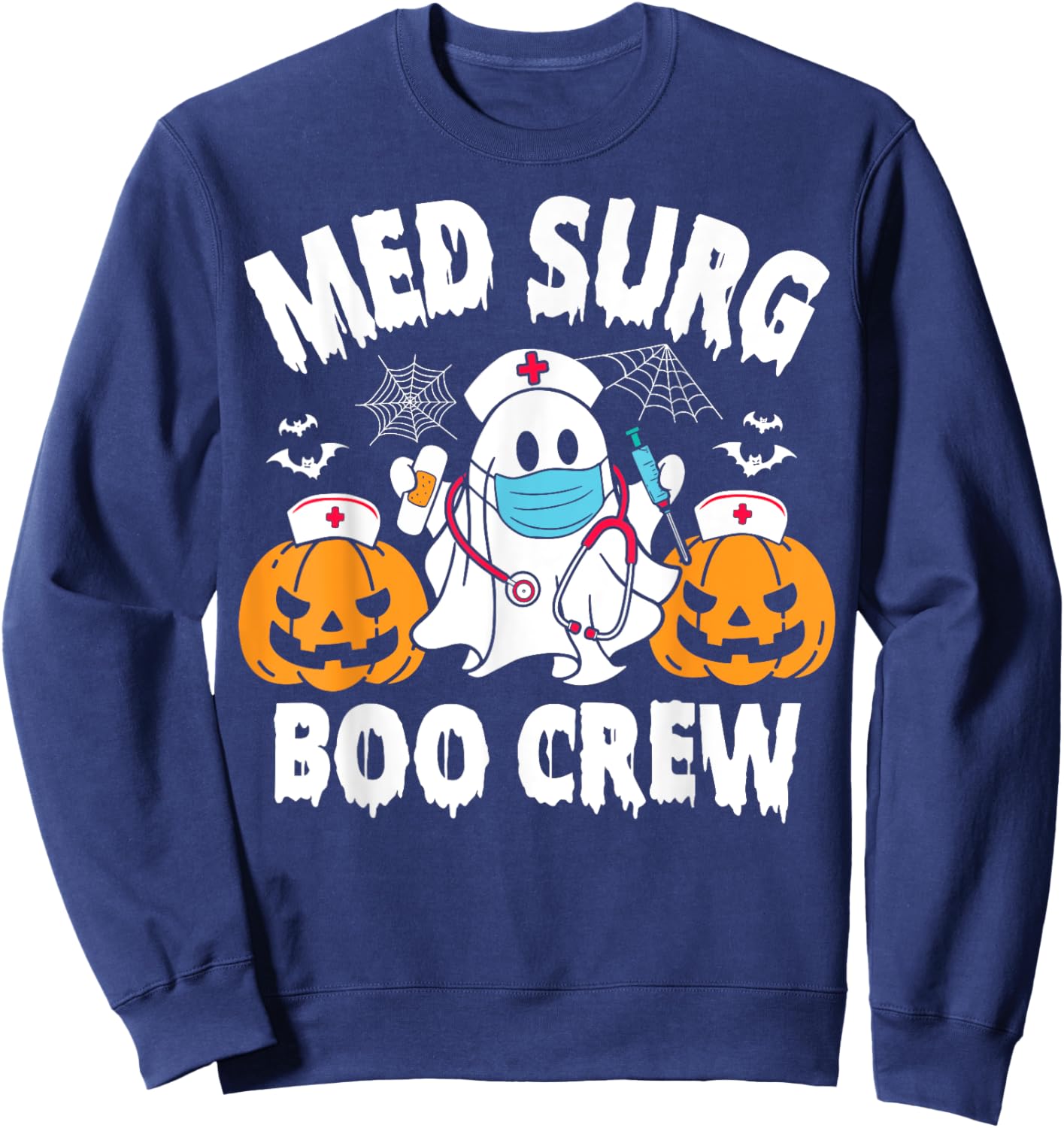 Med Surg Boo Crew Funny Ghost Women Nurse Halloween Sweatshirt - Sweatshirt | Navy