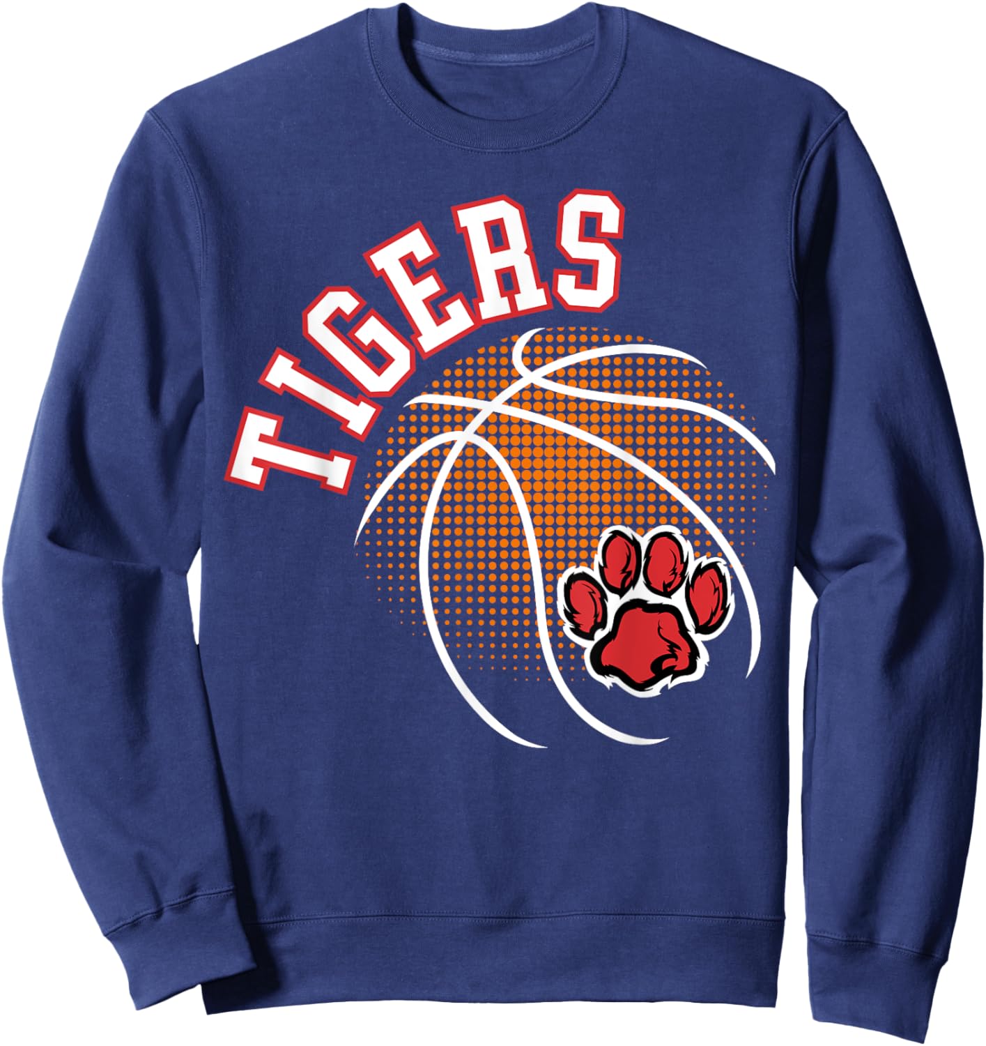 Tigers Basketball Red Tiger Pride Paw Print School Spirit Sweatshirt - Sweatshirt | Navy