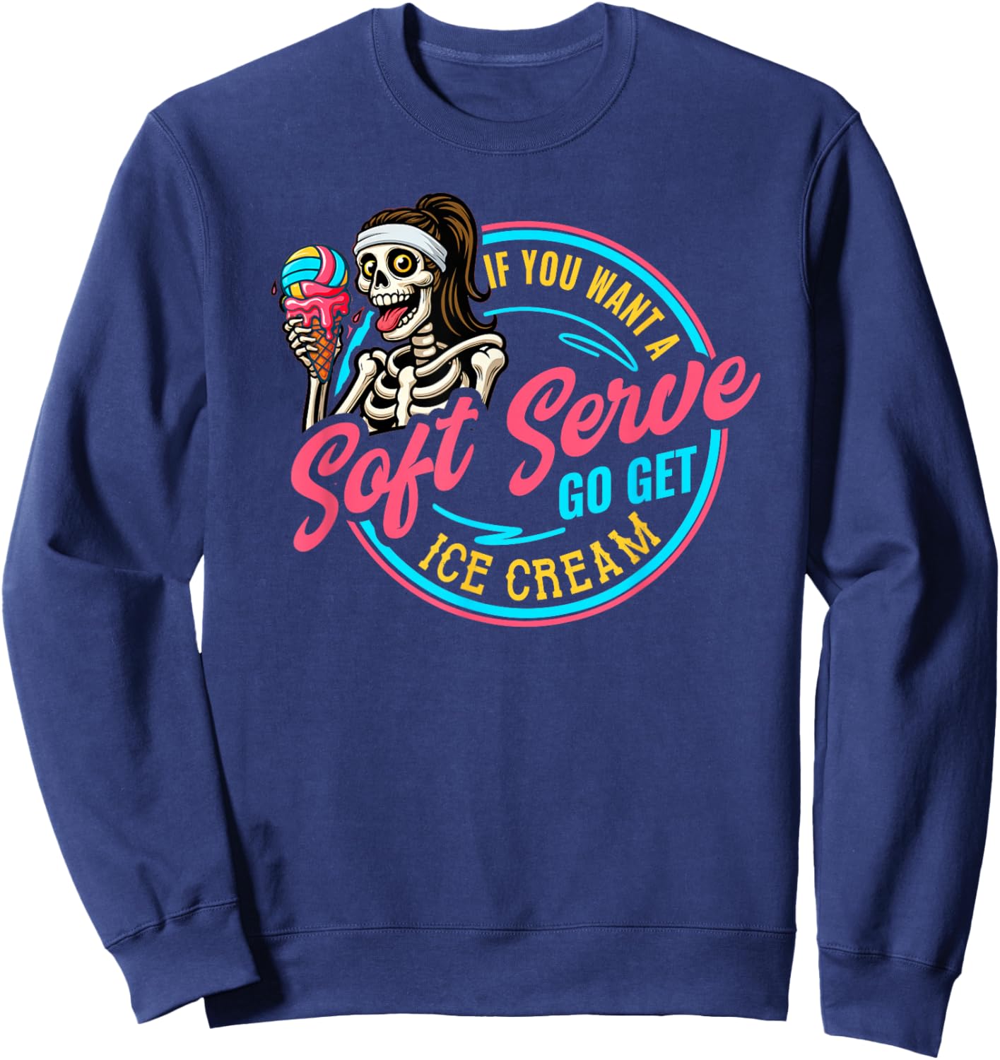 Volleyball Girl Soft Serve Skeleton Player Game Day Gear Sweatshirt - Sweatshirt | Navy