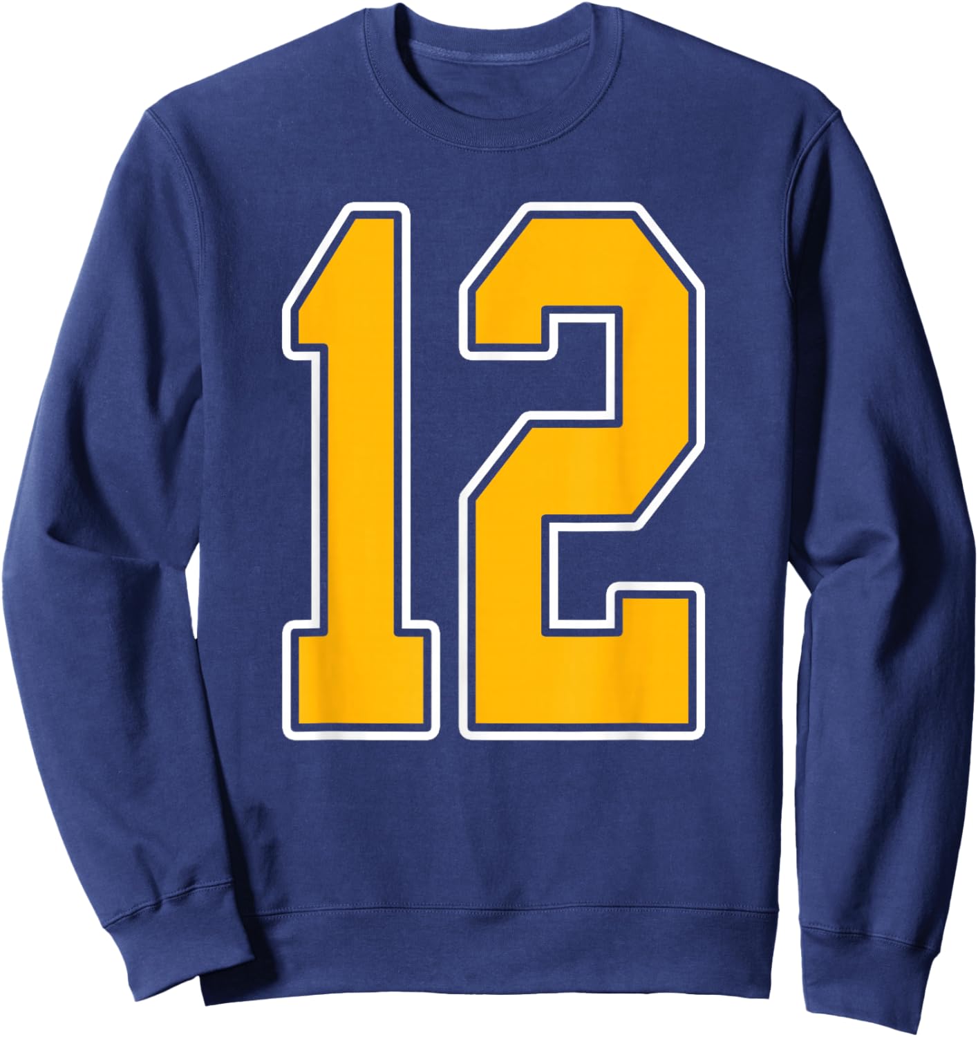Gold and White Sports Number 12 Jersey Uniform Player Sweatshirt - Sweatshirt | Navy