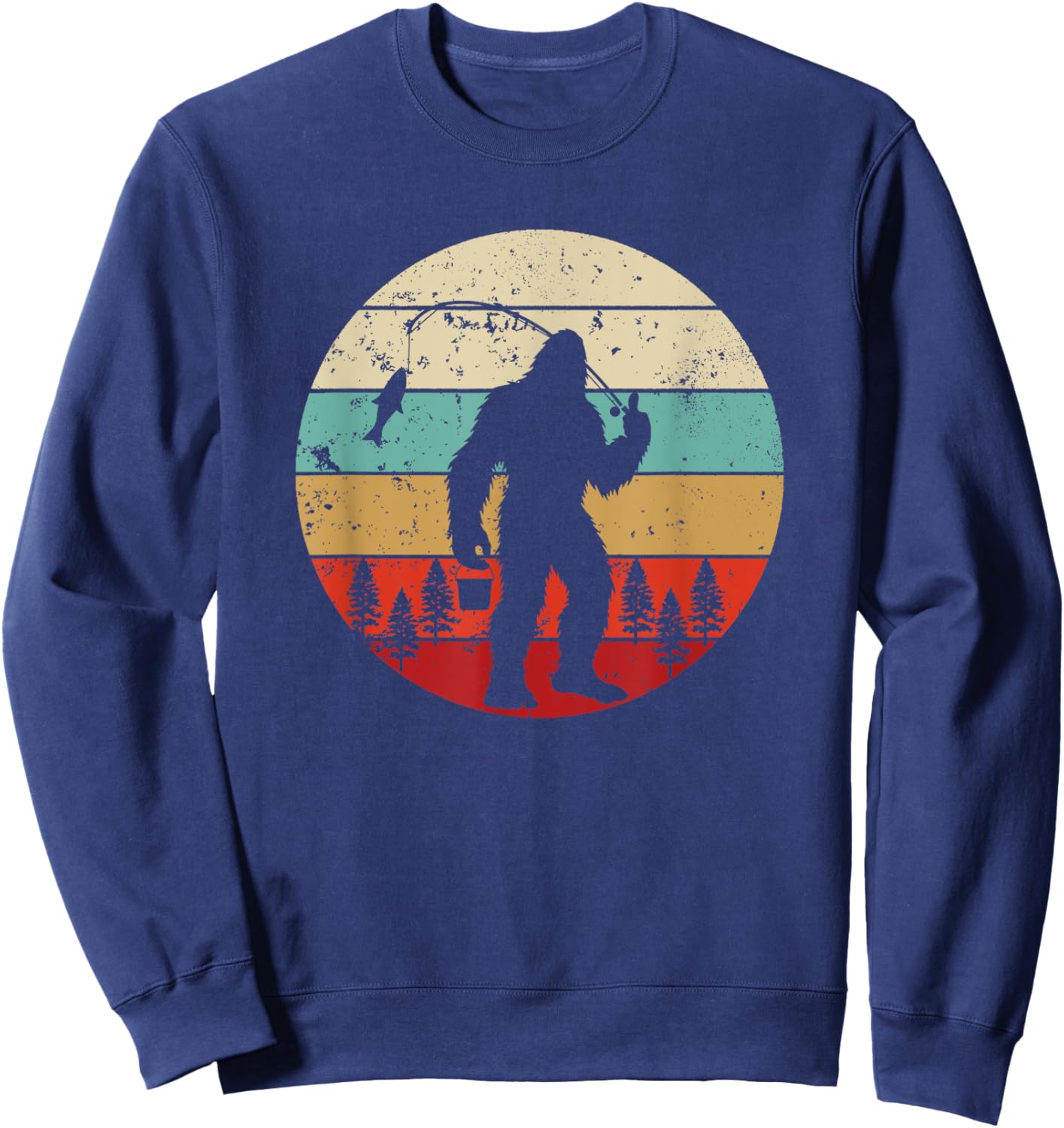 Bigfoot Fishing Funny Fisherman Retro Sasquatch Dad Men Kids Sweatshirt - Sweatshirt | Navy