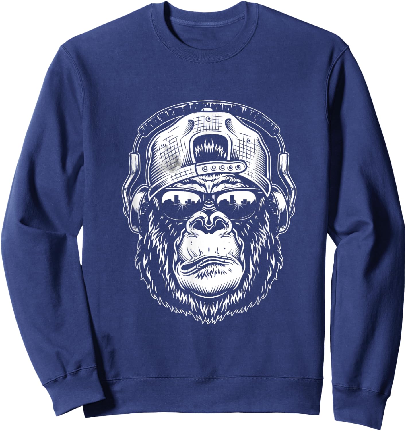 Monkey Cool Chimpanzee Sunglasses Headphones Sweatshirt - Sweatshirt | Navy