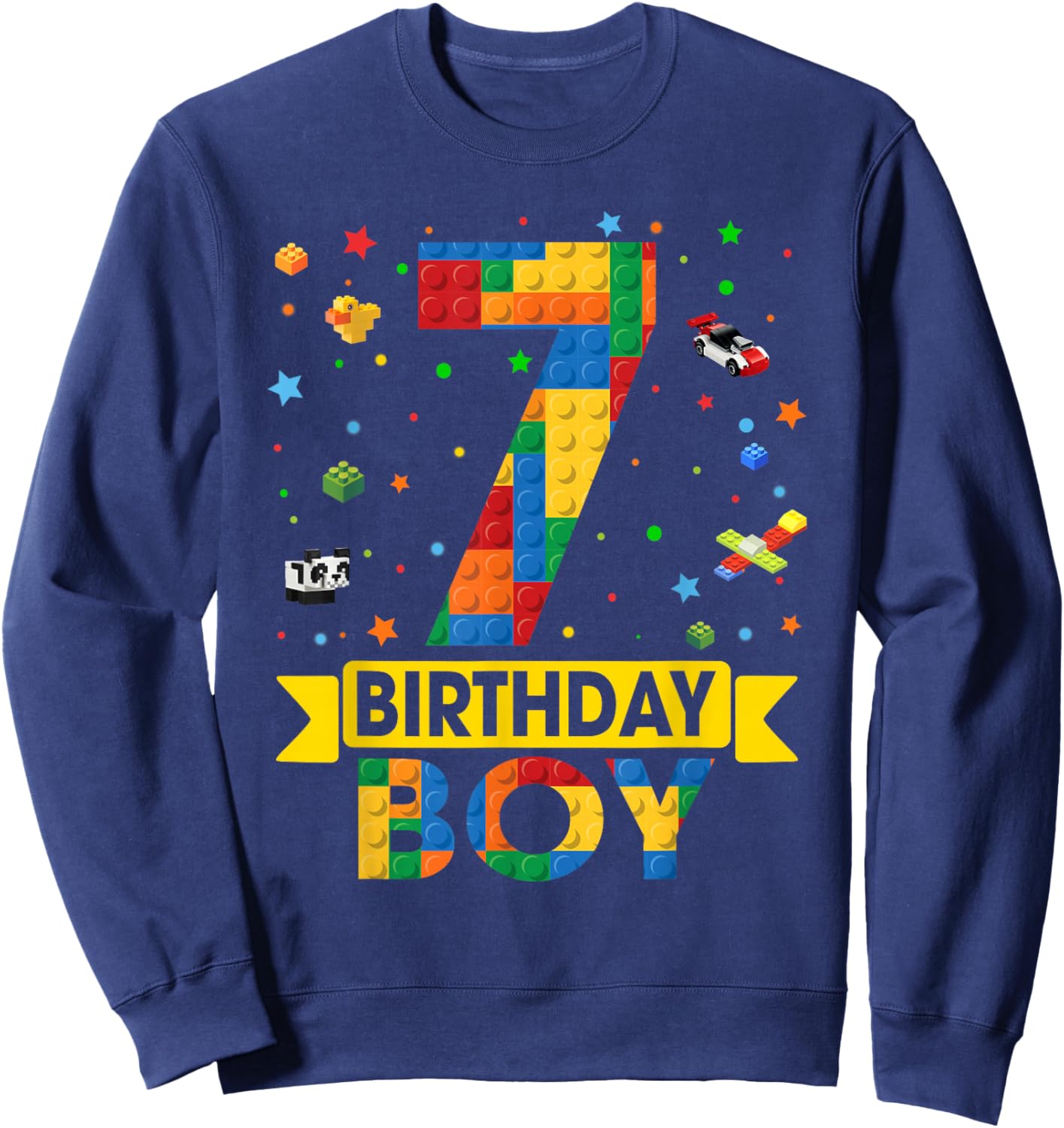 Kids Funny 7 Year Old Building Blocks 7th Birthday Boy Sweatshirt - Sweatshirt | Navy