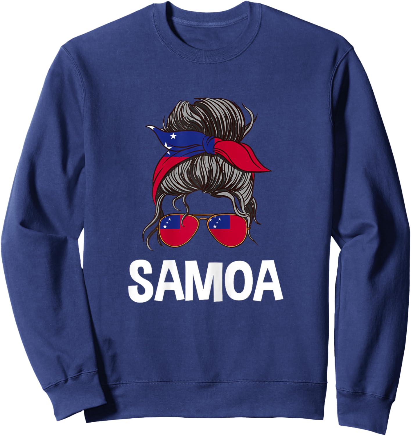 Samoa Messy Bun Girl Samoan Pride Flag Design Sweatshirt - Sweatshirt | Navy