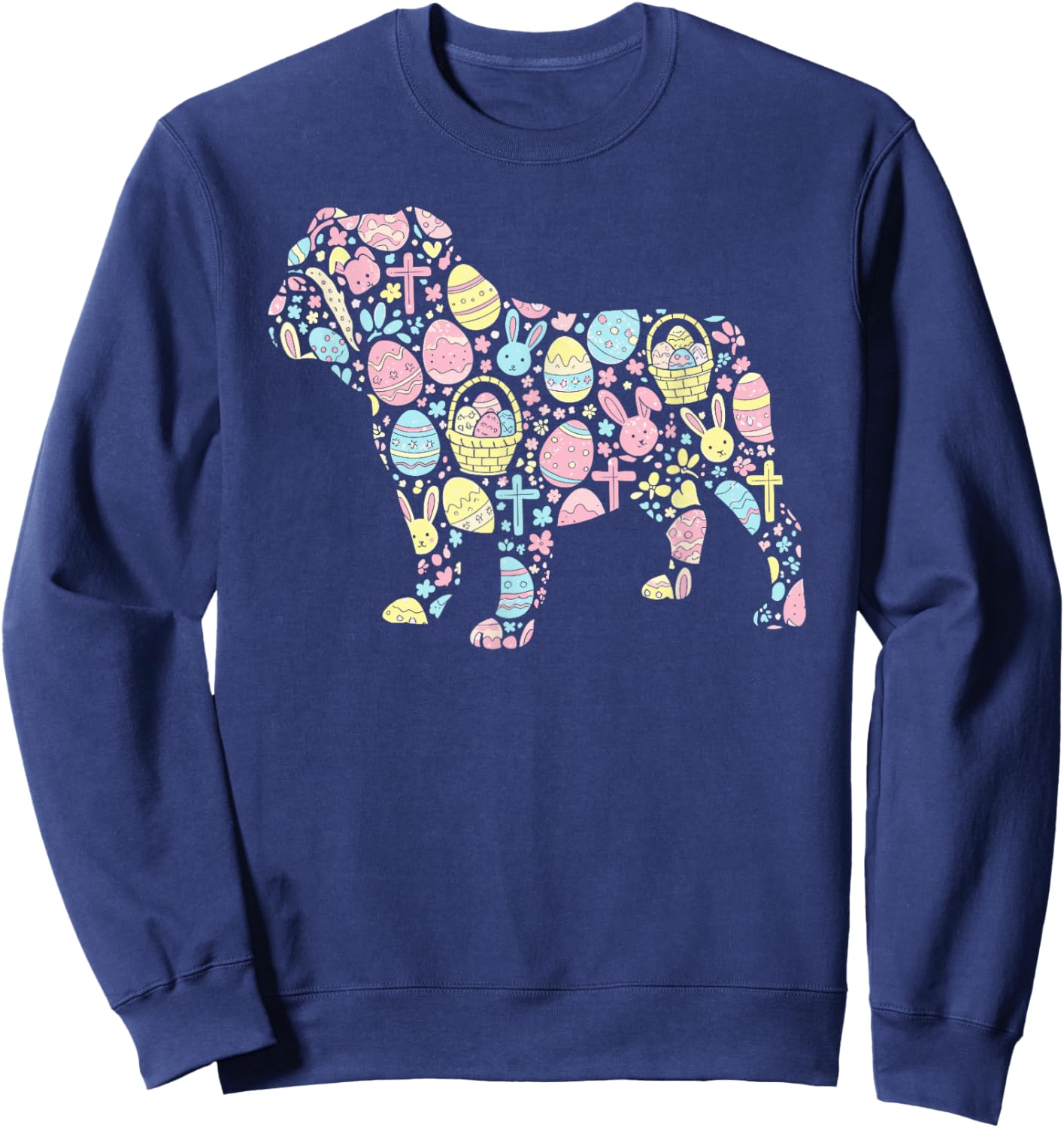 English Bulldog Bunny Easter Egg Easter Day Kids Sweatshirt - Sweatshirt | Navy