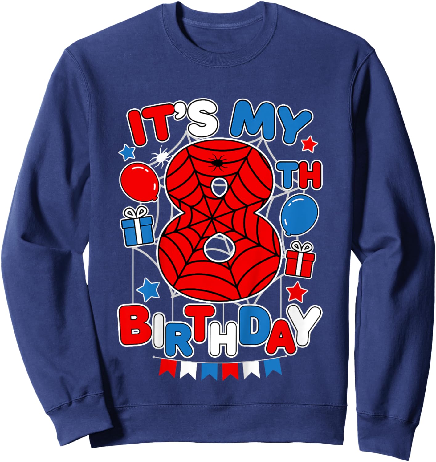 Kids It's My 8th Birthday Spider Theme Party 8 Year Old Boys Kids Sweatshirt - Sweatshirt | Navy