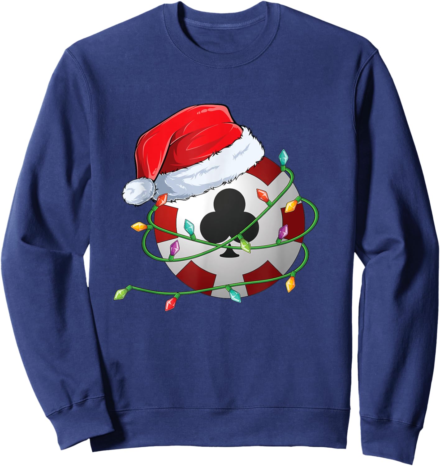 Christmas Poker Chip in Santa Hat wrapped in Holiday Lights Sweatshirt - Sweatshirt | Navy