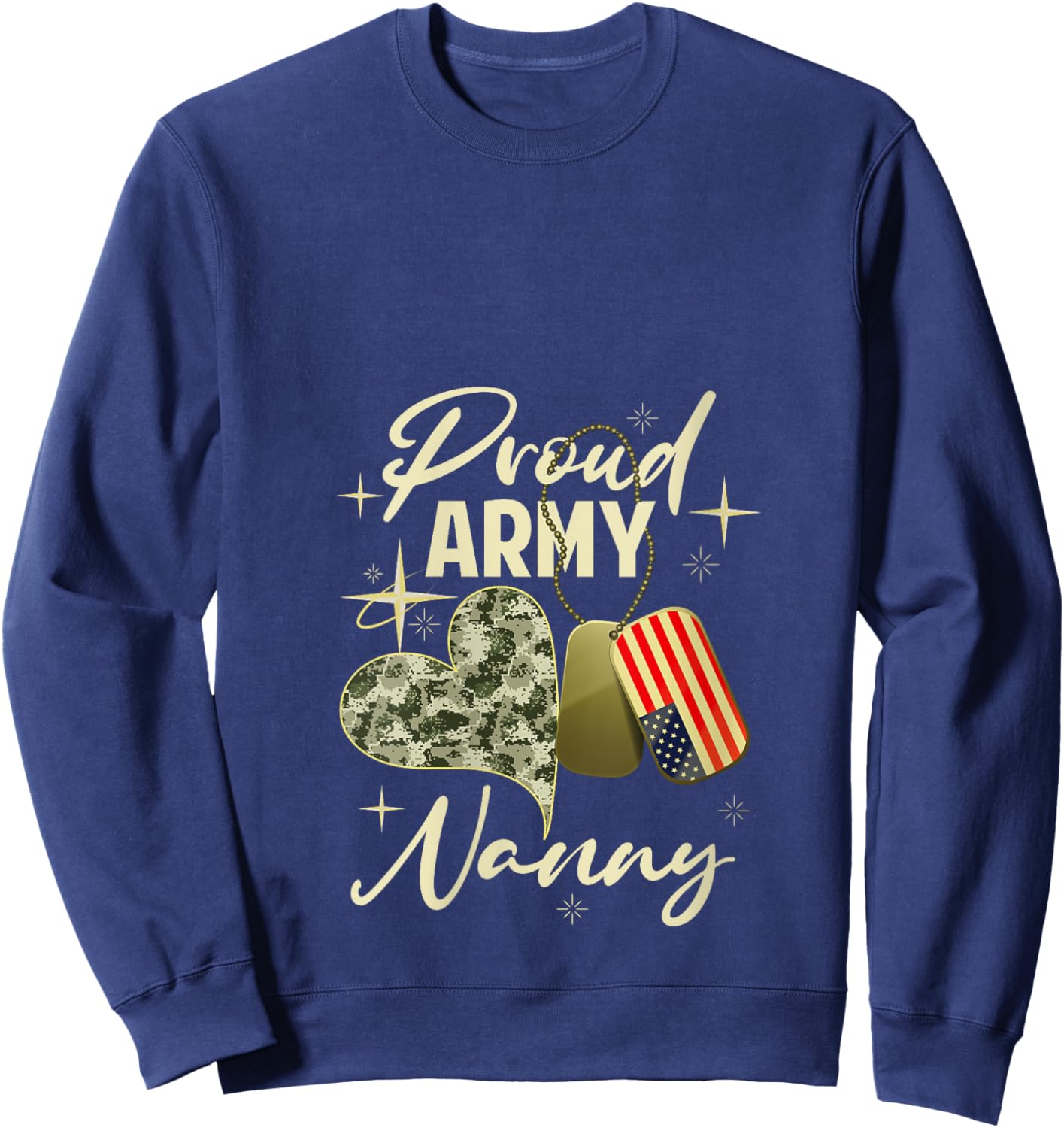 Proud Army Nanny Camouflage Mother's Day Dog Tag US Flag V-Neck Sweatshirt - Sweatshirt | Navy