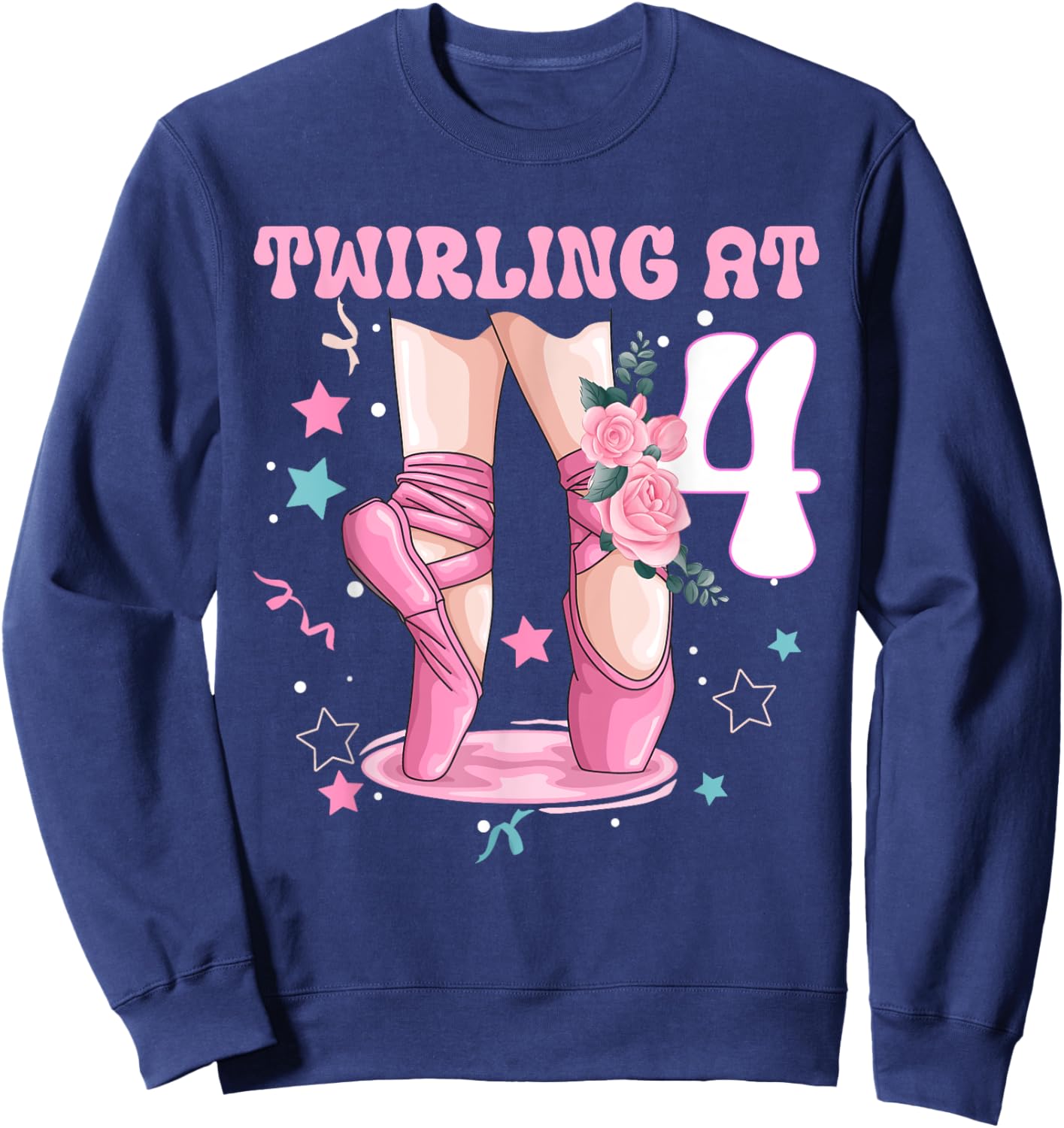 4th Birthday Ballet Ballerina Birthday Party 4 Year Old Girl Sweatshirt - Sweatshirt | Navy
