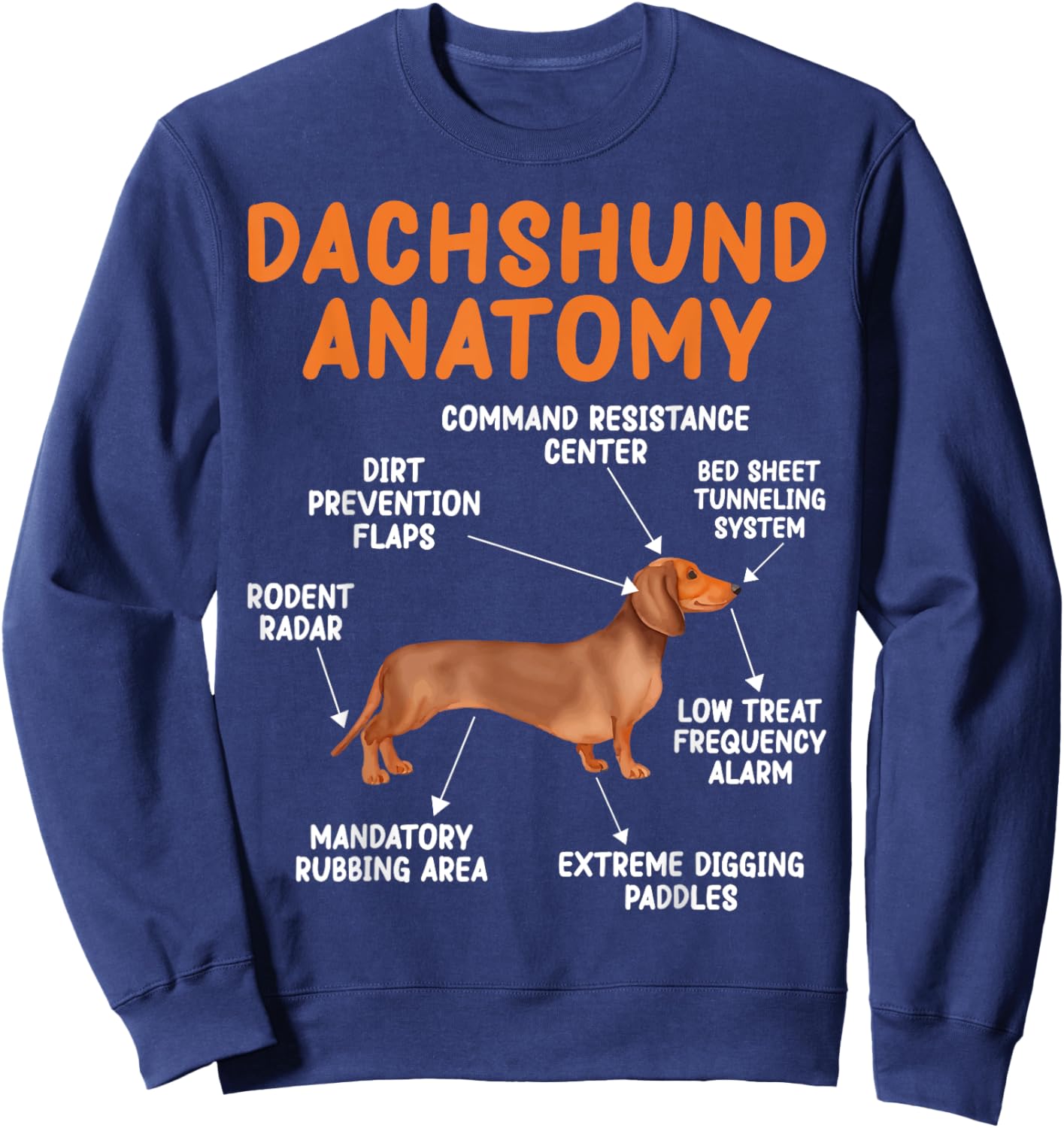 Funny Wiener Dog Puppy Doxie Lovers Anatomy of a Dachshund Sweatshirt - Sweatshirt | Navy