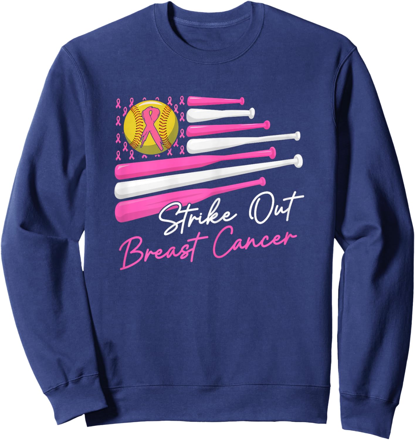 Strike Out Breast Cancer Softball Fight Awareness Men Women Sweatshirt - Sweatshirt | Navy