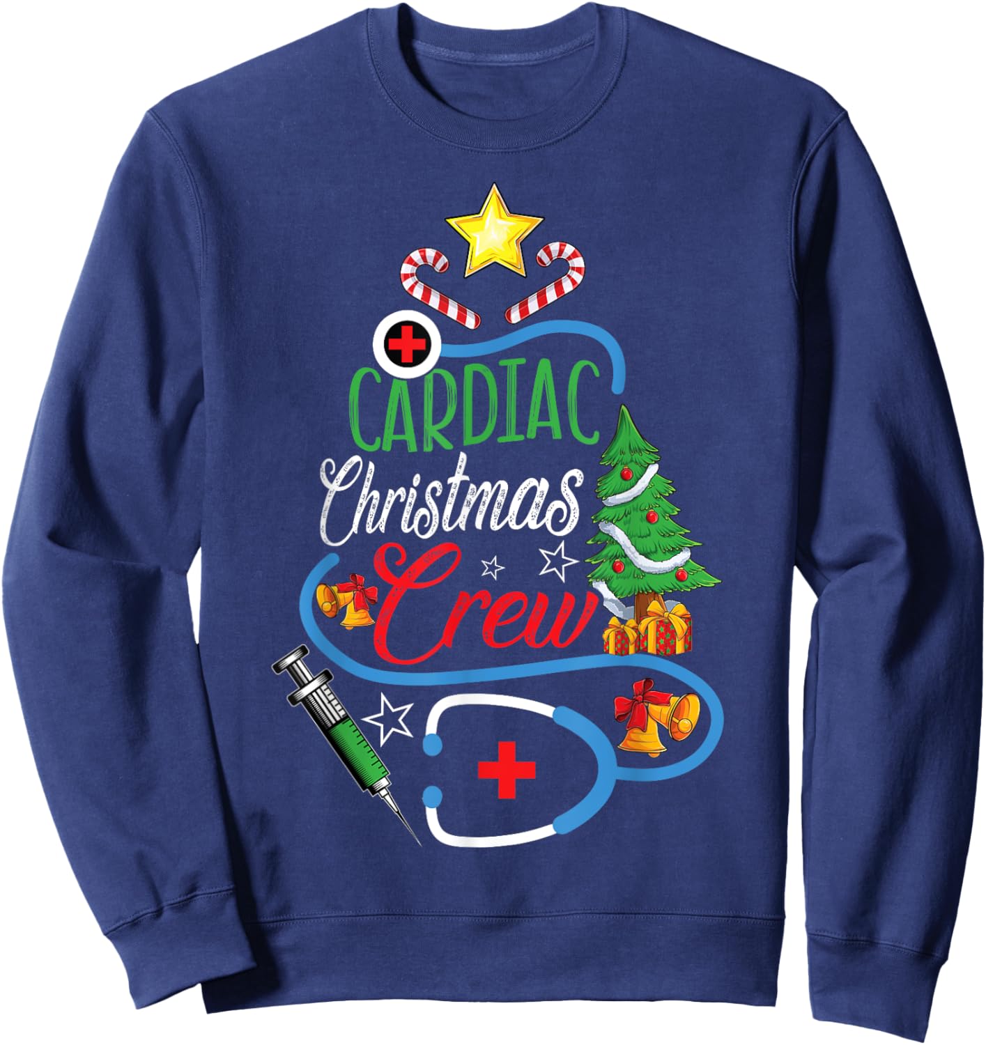 Cardiac Christmas Crew CVICU Cardiology Nurse Christmas Sweatshirt - Sweatshirt | Navy
