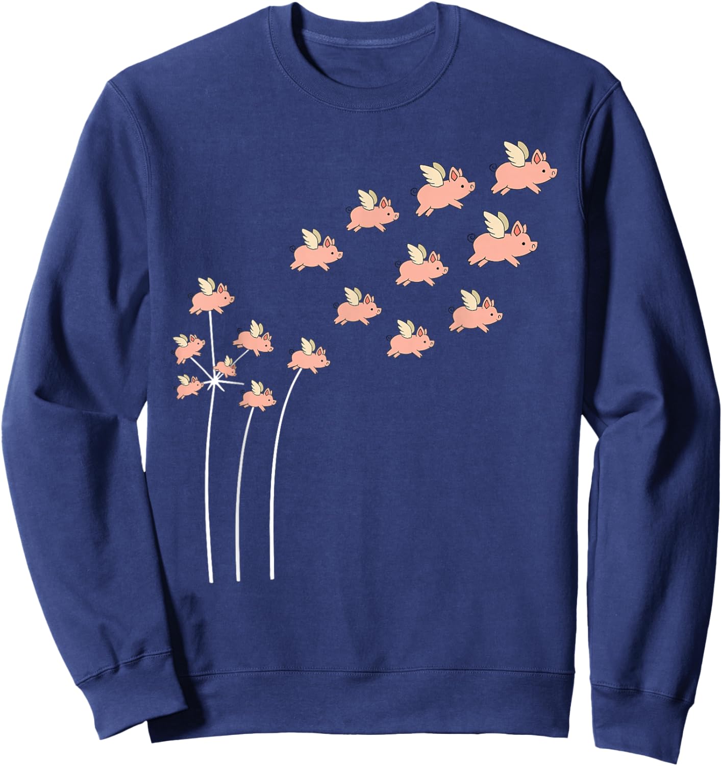 Flower Dandelion Pigs Flying with Wings Fly Cute Pig Lovers Sweatshirt - Sweatshirt | Navy