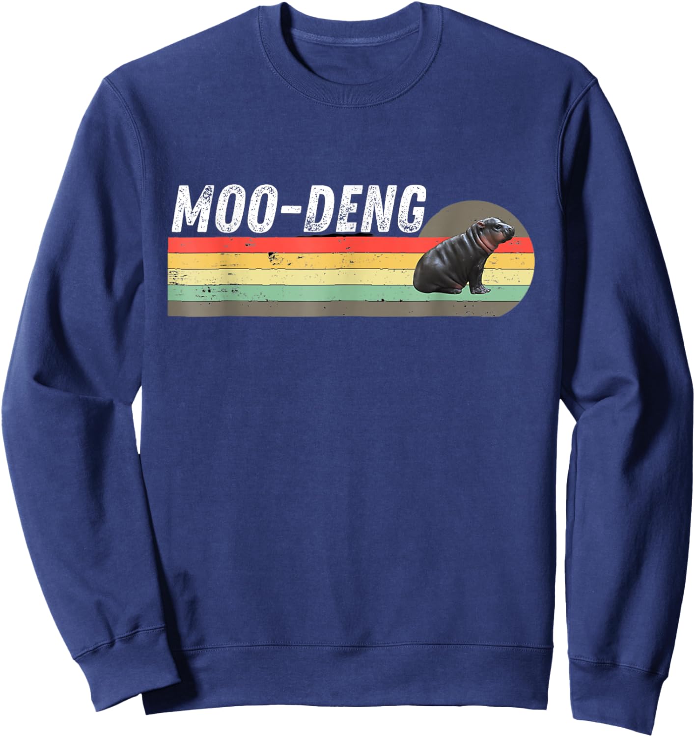 Moo-Deng Cute Baby Hippo Lovers Retro Design Funny Sweatshirt - Sweatshirt | Navy