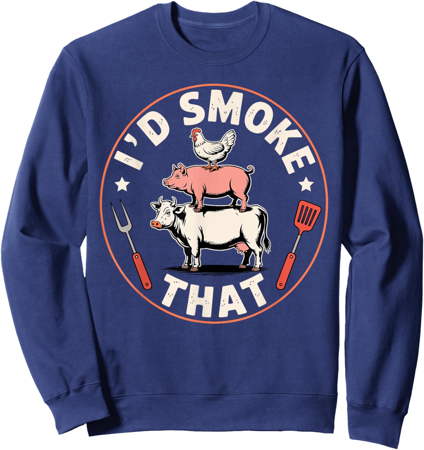 Funny BBQ Art Women Grilling Meat Smoking Barbecue Sweatshirt - Sweatshirt | Navy