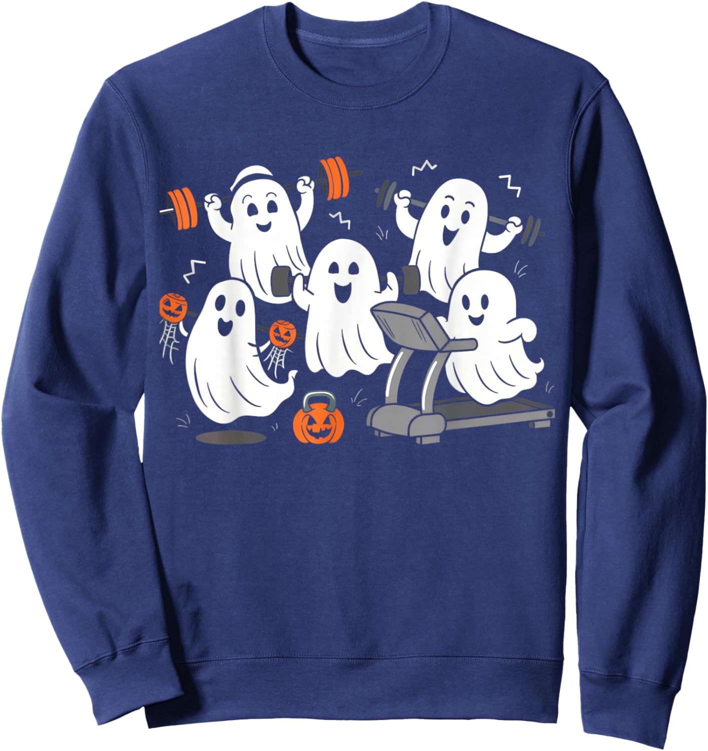 Working Out Ghost Gym Halloween Fitness Weightlifting Sweatshirt - Sweatshirt | Navy