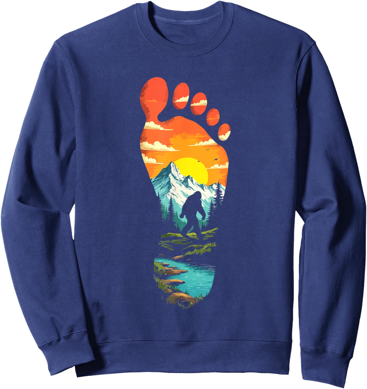 Bigfoot Footprint Mountains Cryptid & Landscape Sasquatch Sweatshirt - Sweatshirt | Navy