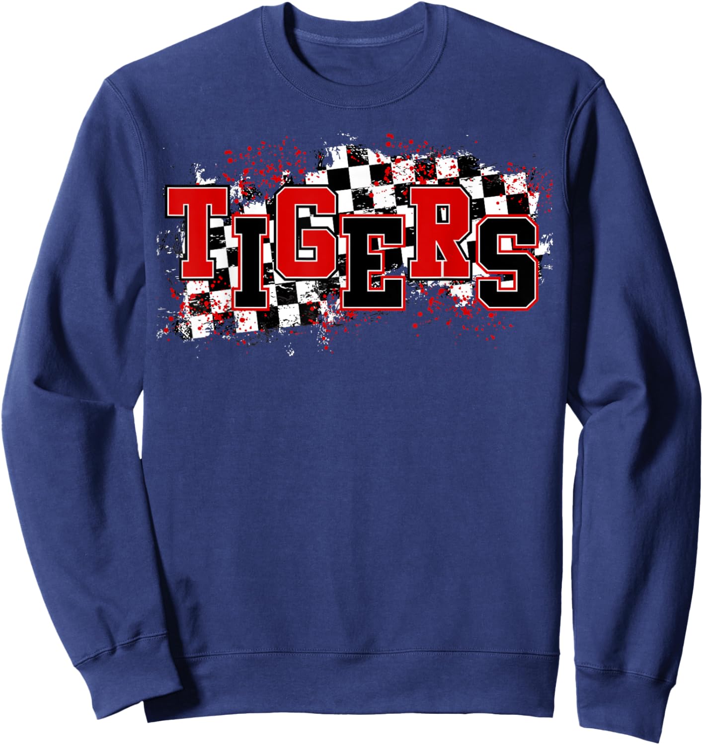 Tigers School Spirit Tiger Pride Red Black Tigers Checkered Sweatshirt - Sweatshirt | Navy