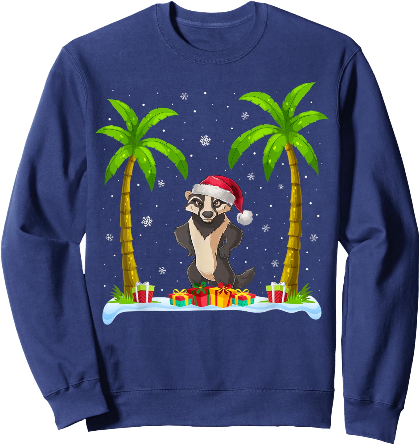 Honey Badger Santa Hat Palm Tree Beach Xmas Pajama Sweatshirt - Sweatshirt | Navy