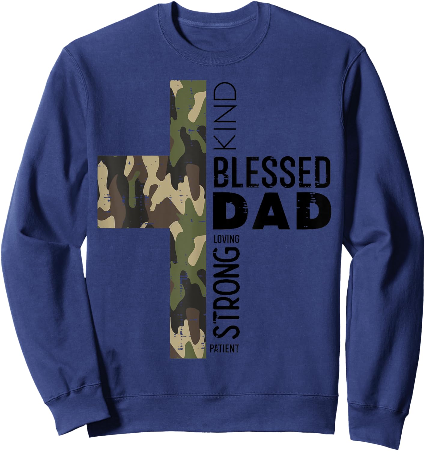 Fathers Day Blessed Dad Camo Cross Christian Papa Daddy Men Sweatshirt - Sweatshirt | Navy