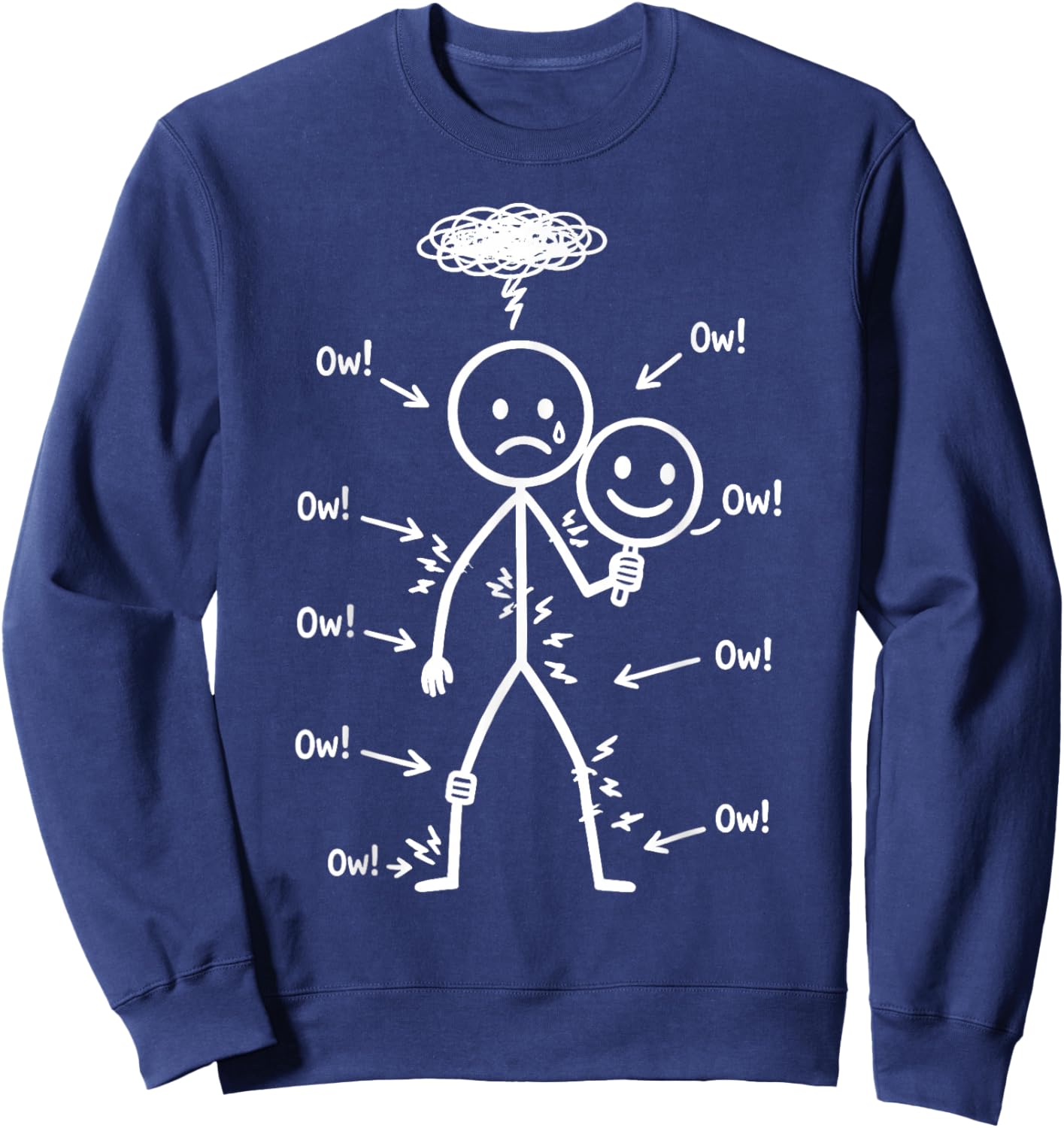 Ow Ow Ow Humorous Chronic Pain Awareness Stick Character Sweatshirt - Sweatshirt | Navy