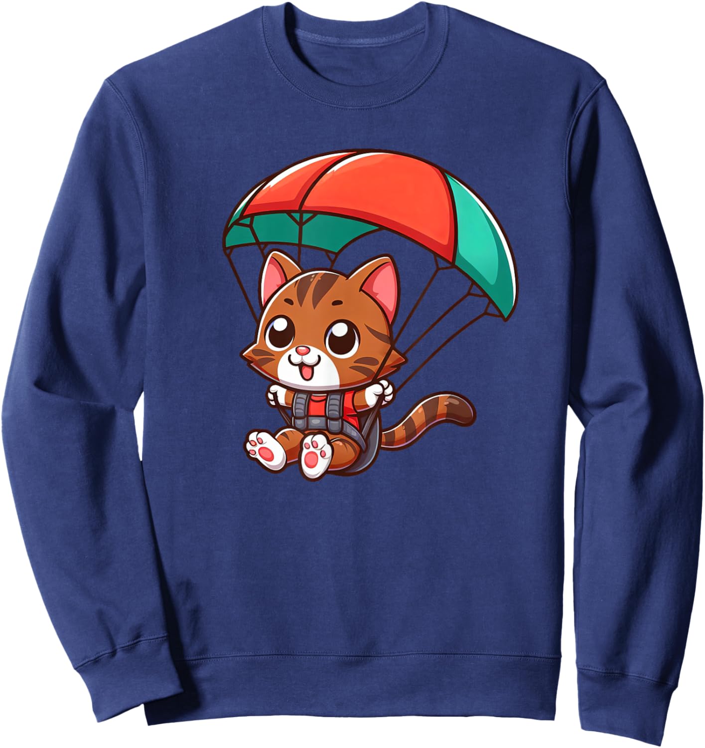 Brown Tabby Cat Skydiving Pet Funny Parachuting Sweatshirt - Sweatshirt | Navy