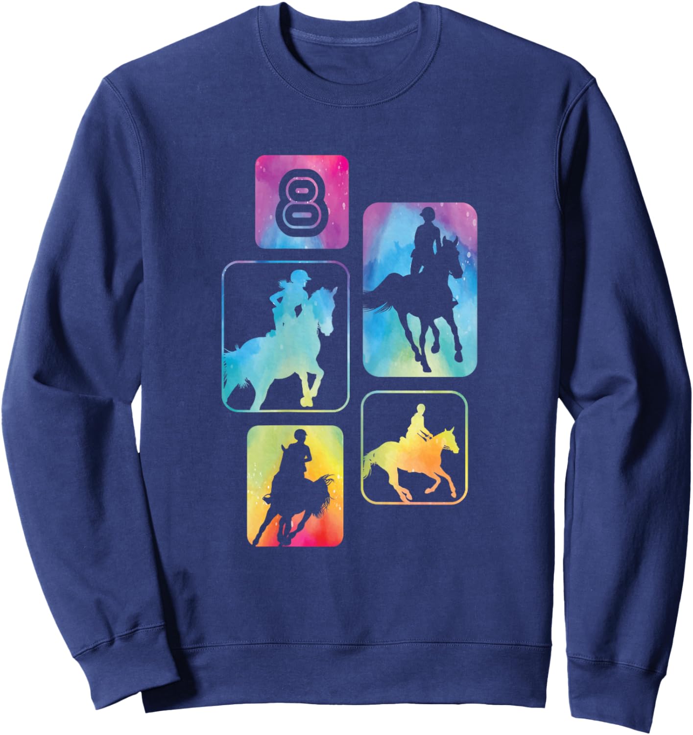 8th Birthday Horse Rider Horse Lover 8 Years Old Girl Sweatshirt - Sweatshirt | Navy