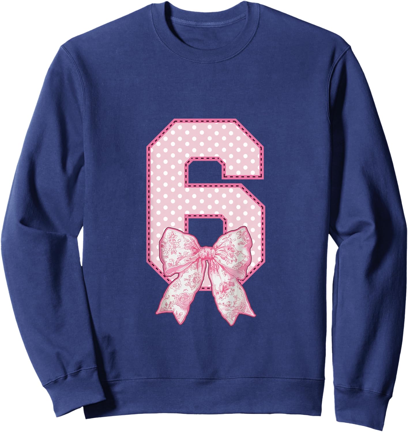 Kids 6th Birthday Shirt Girl Coquette Bow Kids Six 6 Year Old Sweatshirt - Sweatshirt | Navy