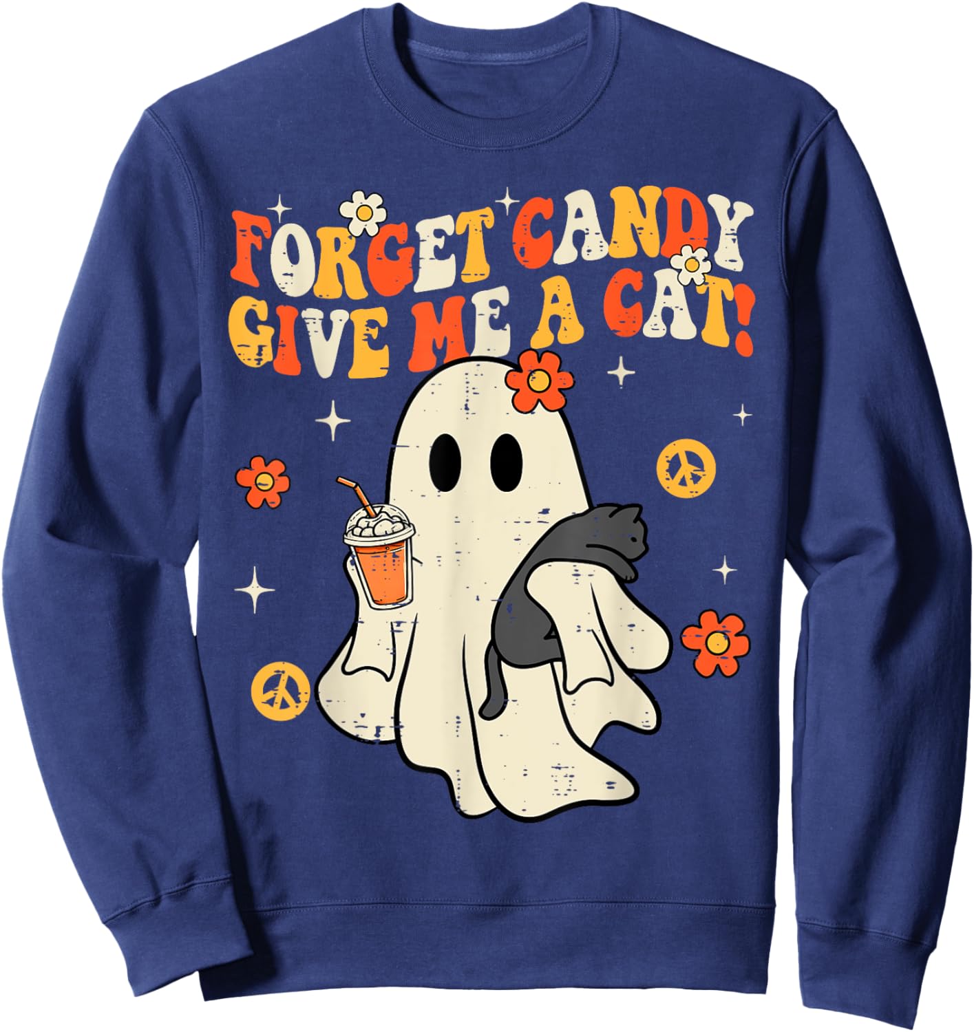 Halloween Black Cat Forget Candy Give Me Cat Kids Men Women Sweatshirt - Sweatshirt | Navy