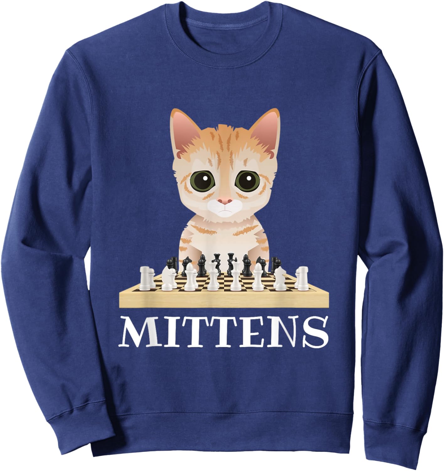 Mittens Cat Playing Chess Game Women Sweatshirt - Sweatshirt | Navy
