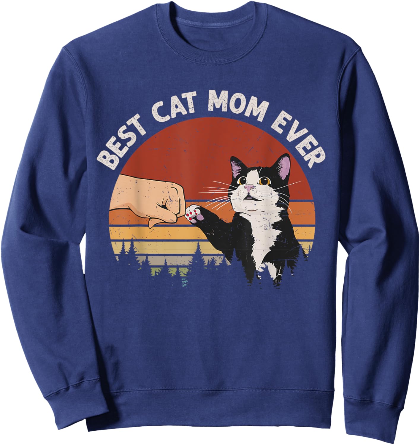 Best Cat Mom Ever Vintage Funny Cat Sweatshirt - Sweatshirt | Navy
