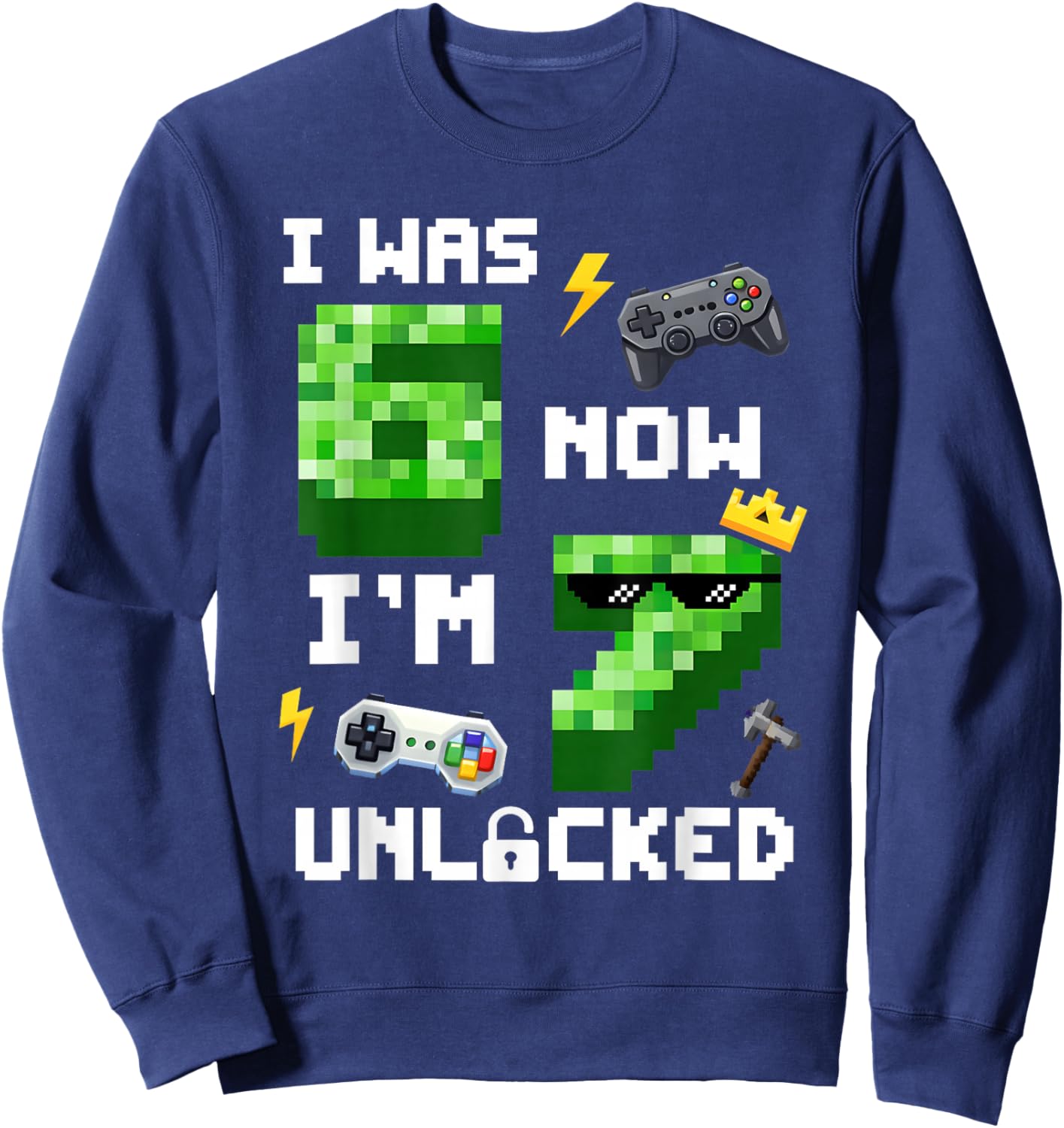 7th Birthday I was 6 Now Im 7 Unlocked 67 Boys Kids Youth Sweatshirt - Sweatshirt | Navy
