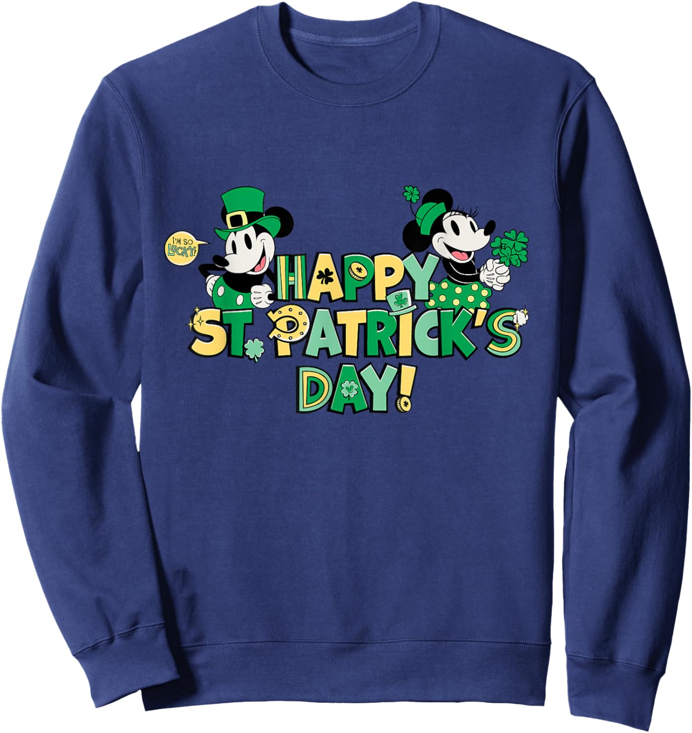 New Disney Vintage Mickey & Minnie Happy St. Patrick's Day Sweatshirt - Sweatshirt | Navy
