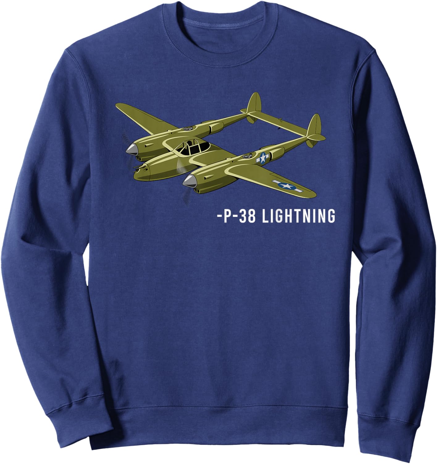 P-38 Lightning Plane WWII Warbird Military Aviation History Sweatshirt - Sweatshirt | Navy