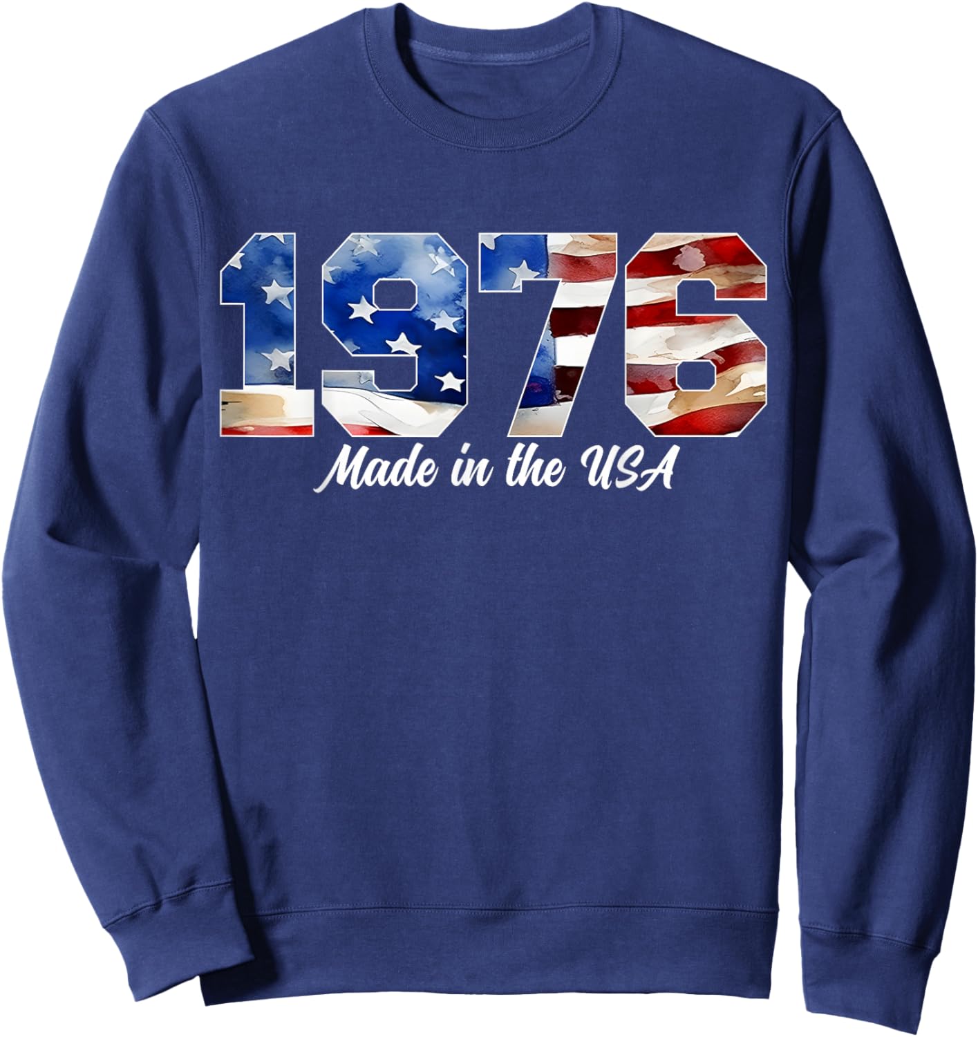 50th Birthday 1976 American Flag Born in 1976 USA Pride Sweatshirt - Sweatshirt | Navy