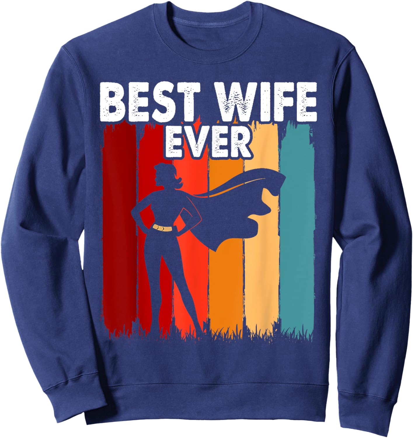 Vintage Best Wife Ever Holiday Superhero Fun Graphic Sweatshirt - Sweatshirt | Navy