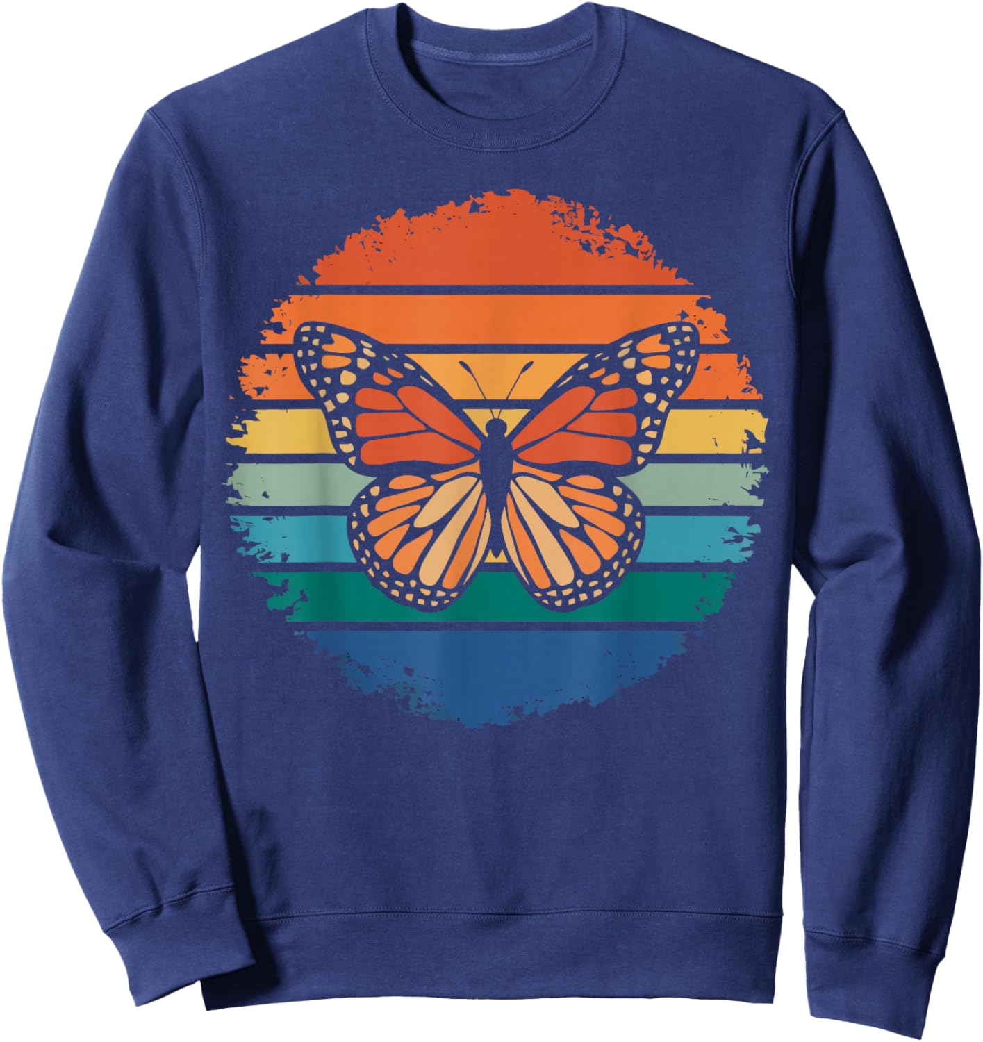 Cute Butterflies Animal Lover Retro Vintage Monarch Butterfly , Women, Kids - Black, Small, Short Sleeve Sweatshirt - Sweatshirt | Navy