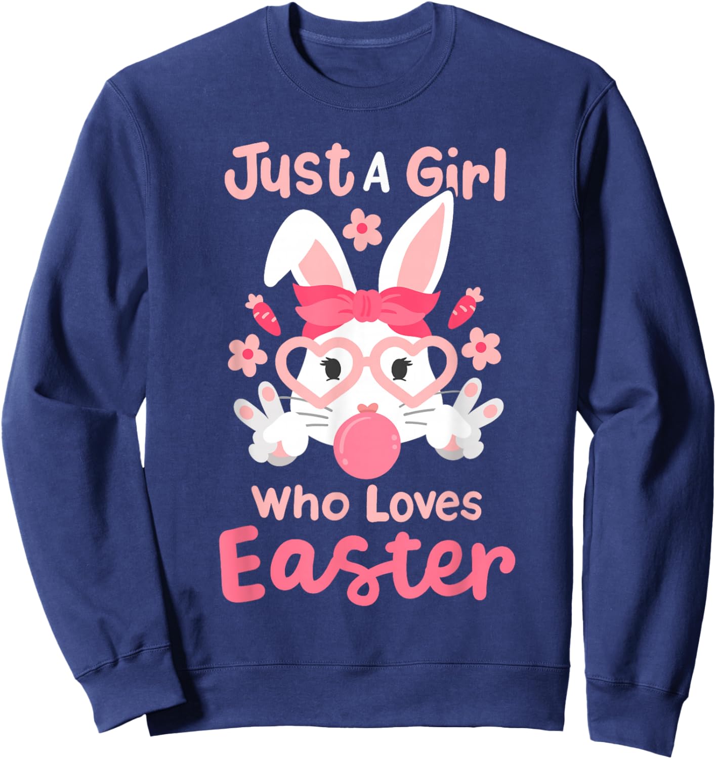 A Girl Who Loves Easter Cute Bunny Family Matching Kids Sweatshirt - Sweatshirt | Navy