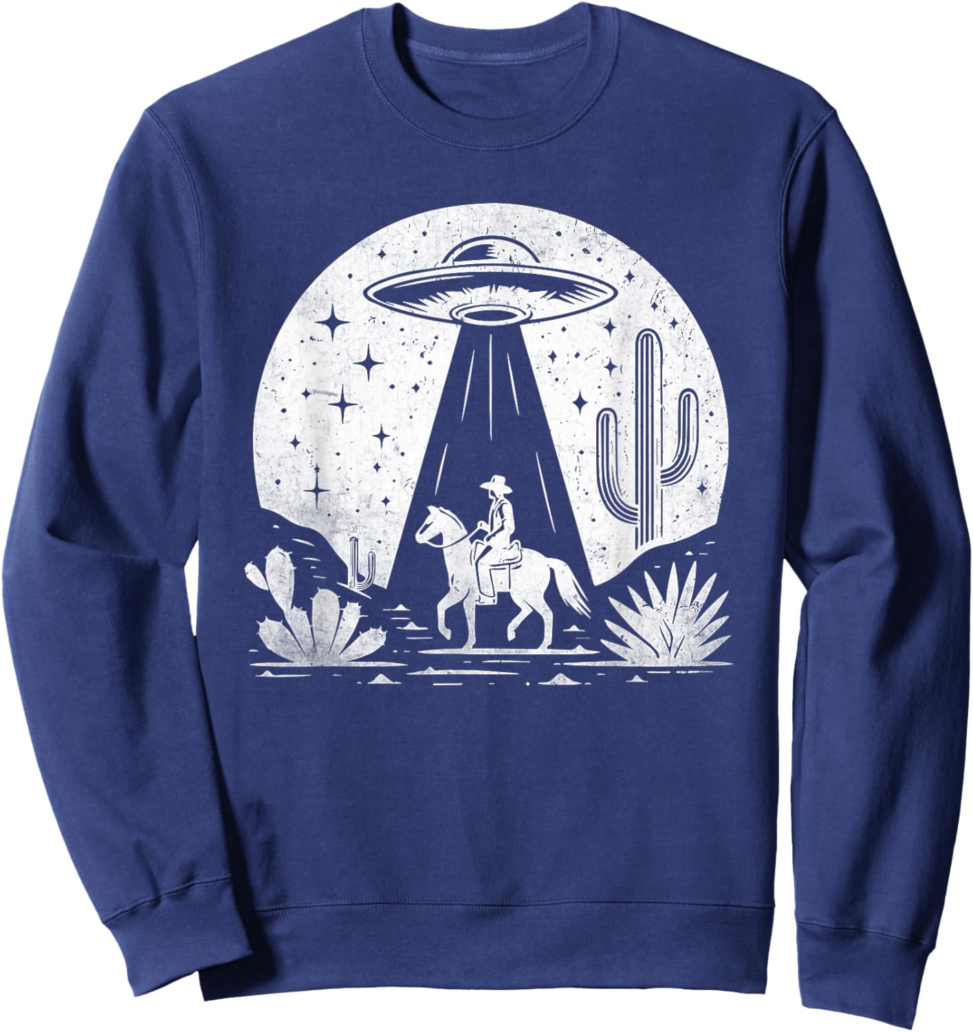 UFO Western Retro Vintage Cowboy Western Rodeo Howdy Alien Sweatshirt - Sweatshirt | Navy
