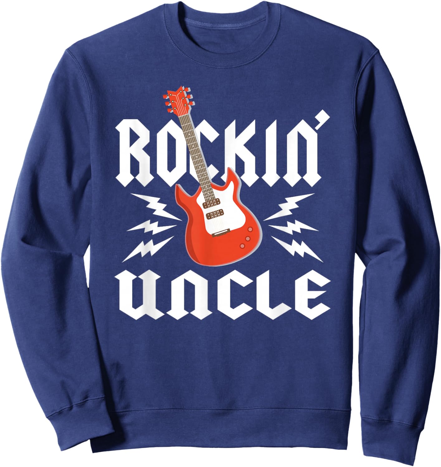 Uncle Rockin One Birthday Family Matching Rock Guitar Sweatshirt - Sweatshirt | Navy