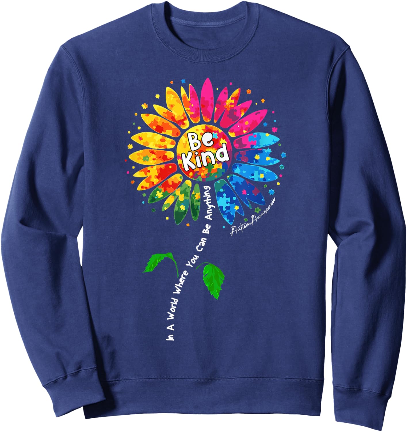 Autism Colorful Sunflower Support Autism Awareness Sweatshirt - Sweatshirt | Navy