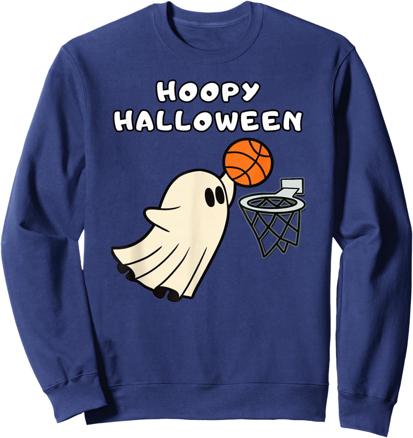 Hoopy Halloween Basketball Ghost Slam Dunk Basketball Hoop Sweatshirt - Sweatshirt | Navy