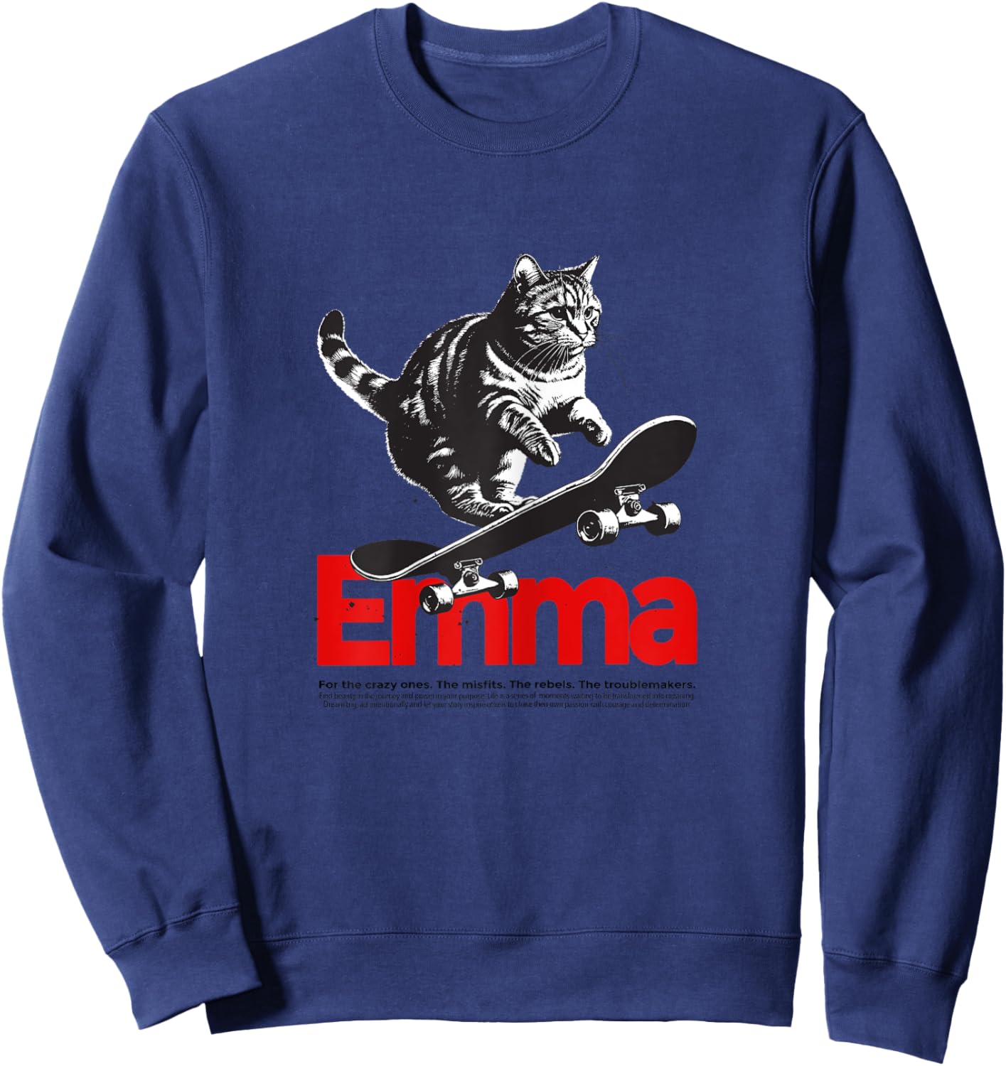 EMMA - Schöner Mädchen Name mit Katze & Skateboard Sweatshirt - Sweatshirt | Navy