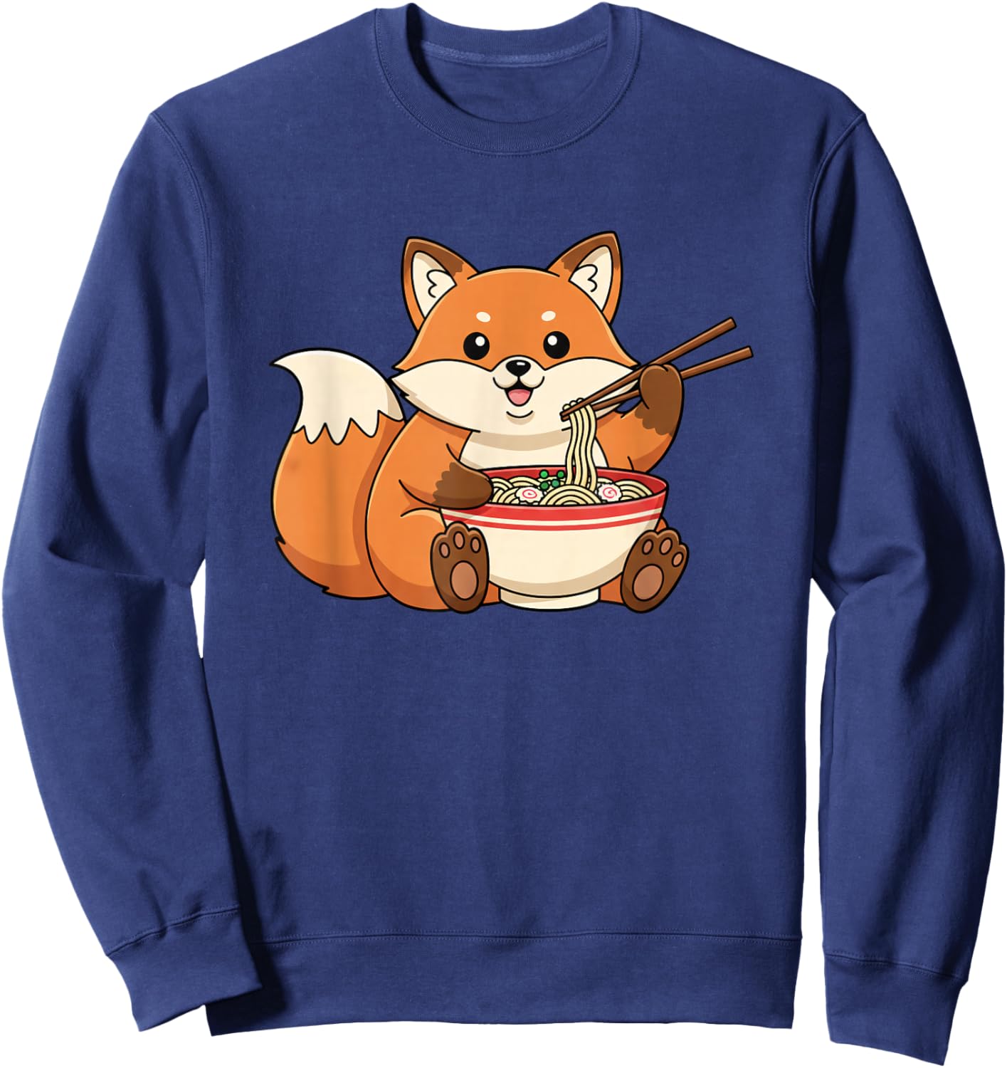 Cute Fox Eating Ramen Cartoon Animal Lover Funny Foodie Sweatshirt - Sweatshirt | Navy